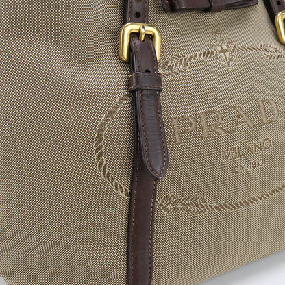Prada Pr85840 Tote Bag Logo Jacquard Beige Women