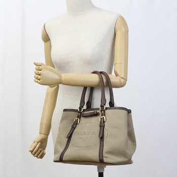 Prada Pr85840 Tote Bag Logo Jacquard Beige Women