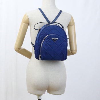 Prada 1Bz066 Backpack Mini Daypack Nylon, Leather Blue Women