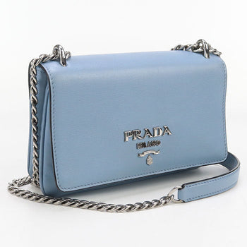 Prada Chain Shoulder Bag Leather Blue Women