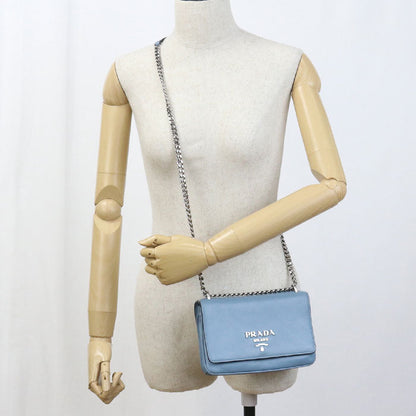 Prada Chain Shoulder Bag Leather Blue Women