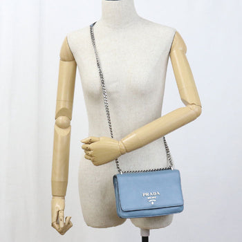 Prada Chain Shoulder Bag Leather Blue Women