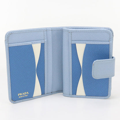 Prada Pr90454 Saffiano Multicolor Wallet Folded Wallet Leather Blue Women
