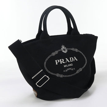 Prada 1Bg163 2Way Canapa Tote Bag Canvas Black Women