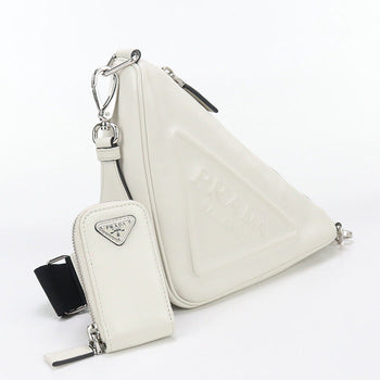 Prada 1Bh190 2Byaf0009 Shoulder Bag Embossed Logo Leather White Mens(Unisex)