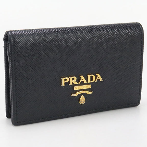 Prada Pr92530 Saffiano Card Case Name Card Holder Leather Black Unisex