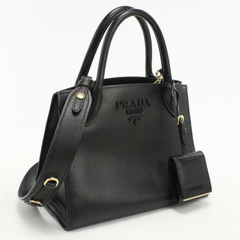 Prada 1Ba155 Tote Bag Monochrome 2Waytote Bag Safiano Leather Black Women