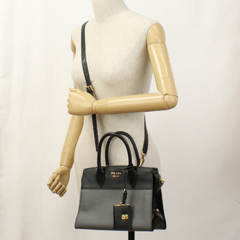 Prada 1Ba046 Handbag Esplanade Bicolor 2Waytote Bag Safiano Leather Gray Women