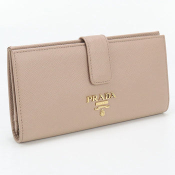 Prada 1Mv025 Long Wallet Safiano Folding Long Wallet Leather Beige Women