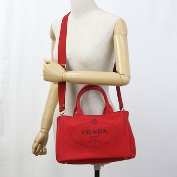 Prada 1Bg439 2Way Canapa Tote Bag Cotton Red Women