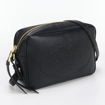 Prada 1Bh089 Shoulder Bag Logo Embossing Camera Bag Leather Black Women(Unisex)