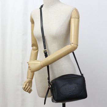 Prada 1Bh089 Shoulder Bag Logo Embossing Camera Bag Leather Black Women(Unisex)