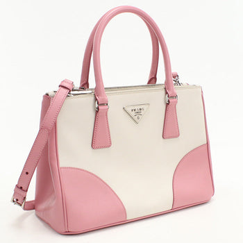 Prada B2863K Tote Bag Galleria Small 2Waytote Bag Safiano Leather Two-Tone (Ivory) Women