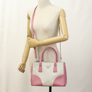 Prada B2863K Tote Bag Galleria Small 2Waytote Bag Safiano Leather Two-Tone (Ivory) Women
