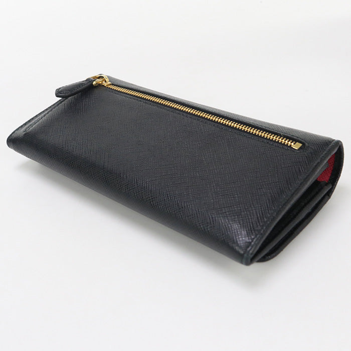 Prada Saffiano Multicolor Long Wallet With Double Fold Coin Purse Black Women