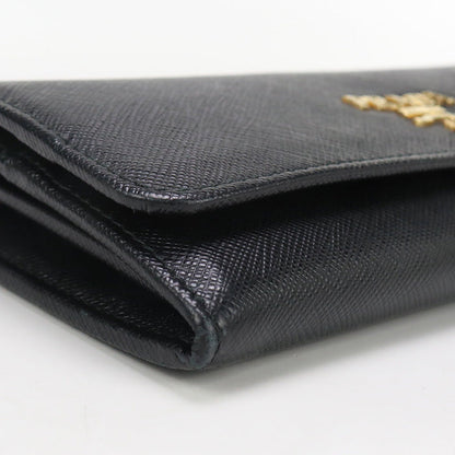 Prada Saffiano Multicolor Long Wallet With Double Fold Coin Purse Black Women