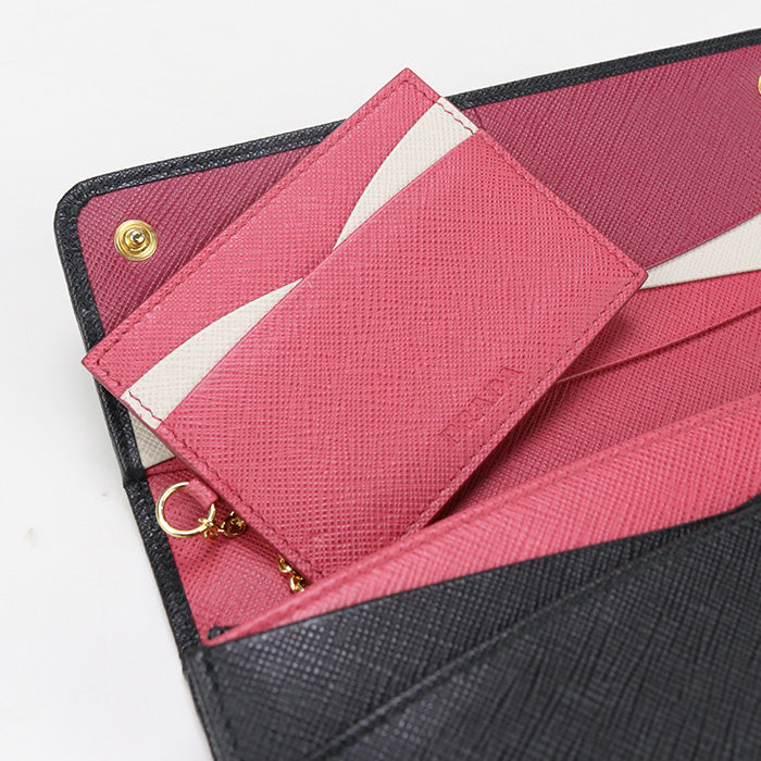 Prada Saffiano Multicolor Long Wallet With Double Fold Coin Purse Black Women