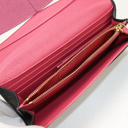 Prada Saffiano Multicolor Long Wallet With Double Fold Coin Purse Black Women