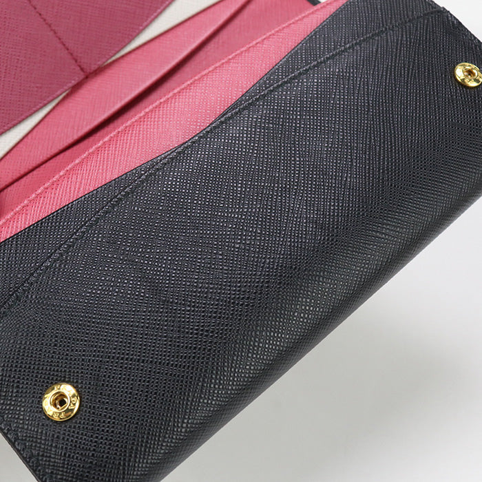 Prada Saffiano Multicolor Long Wallet With Double Fold Coin Purse Black Women