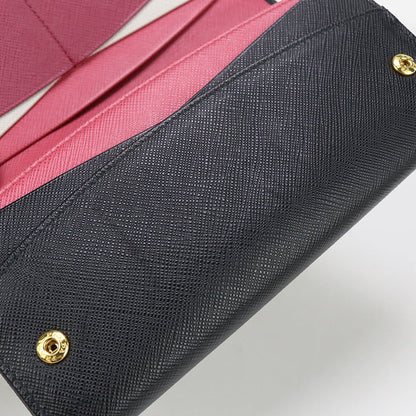 Prada Saffiano Multicolor Long Wallet With Double Fold Coin Purse Black Women
