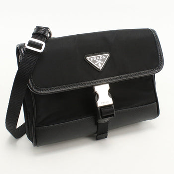 Prada 2Zh108 Diagonal Shoulder Bag Nylon/Safiano Leather Black Mens