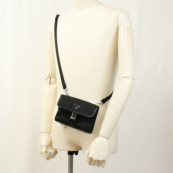 Prada 2Zh108 Diagonal Shoulder Bag Nylon/Safiano Leather Black Mens