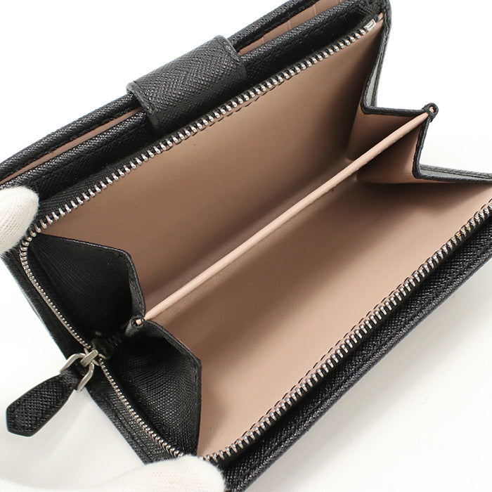 Prada 1Ml225 2E6V F0Ln1 Saffiano Leather Wallet Folded Black Women