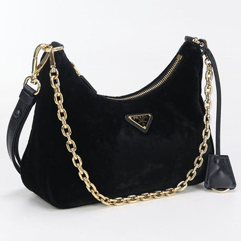 Prada 1Bc204 2C7Q F0002 Velvet Mini Re-Edition Shoulder Bag Viscose Black Women