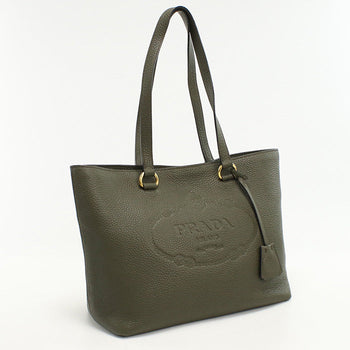 Prada 1Bg100 Tote Bag Embossed Logo Shoulder Bag Leather Khaki Women(Unisex)