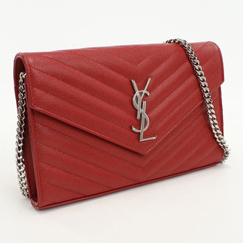 Saint Laurent Sl90027 Classic Cassandra Chain Wallet Calfskin Red Women