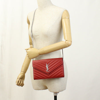 Saint Laurent Sl90027 Classic Cassandra Chain Wallet Calfskin Red Women