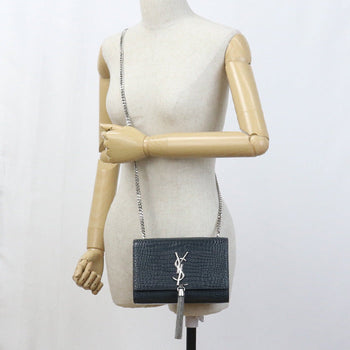 Saint Laurent Sl91704 Chainshoulder Bag Kate Leather Gray Women