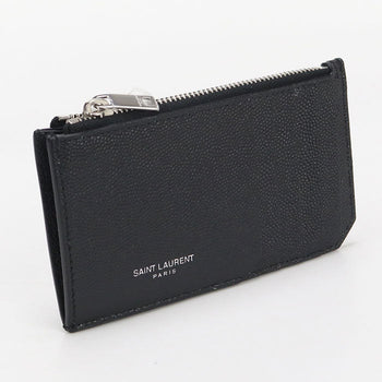 Saint Laurent 609362 Fragment Zip Card Case Coin Pocket Leather Black Mens