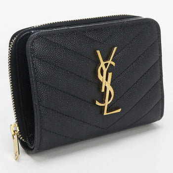 Saint Laurent Zip Around Monogram Bi-Fold Wallet With Coin Purse Black Women