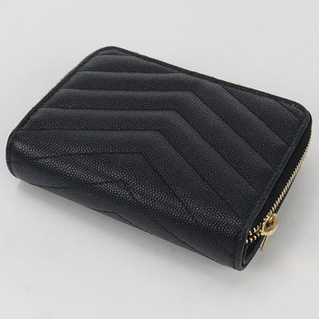 Saint Laurent Zip Around Monogram Bi-Fold Wallet With Coin Purse Black Women