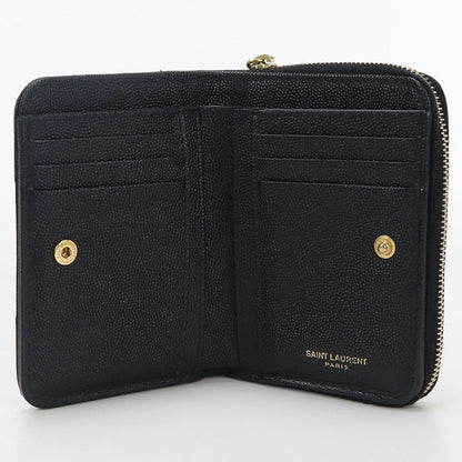 Saint Laurent Zip Around Monogram Bi-Fold Wallet With Coin Purse Black Women