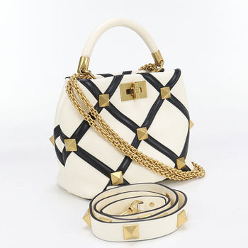 Valentino 2Way Handle Bag Roman Studs Handbagn Nappa Leather White Women