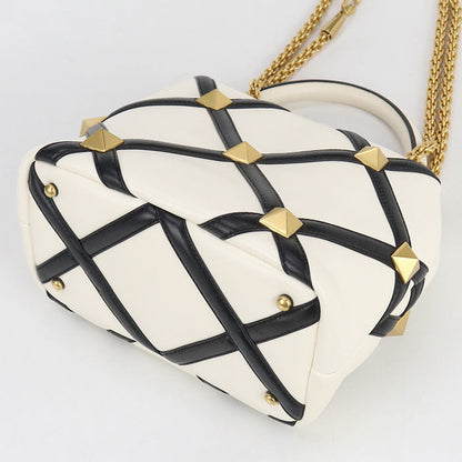 Valentino 2Way Handle Bag Roman Studs Handbagn Nappa Leather White Women